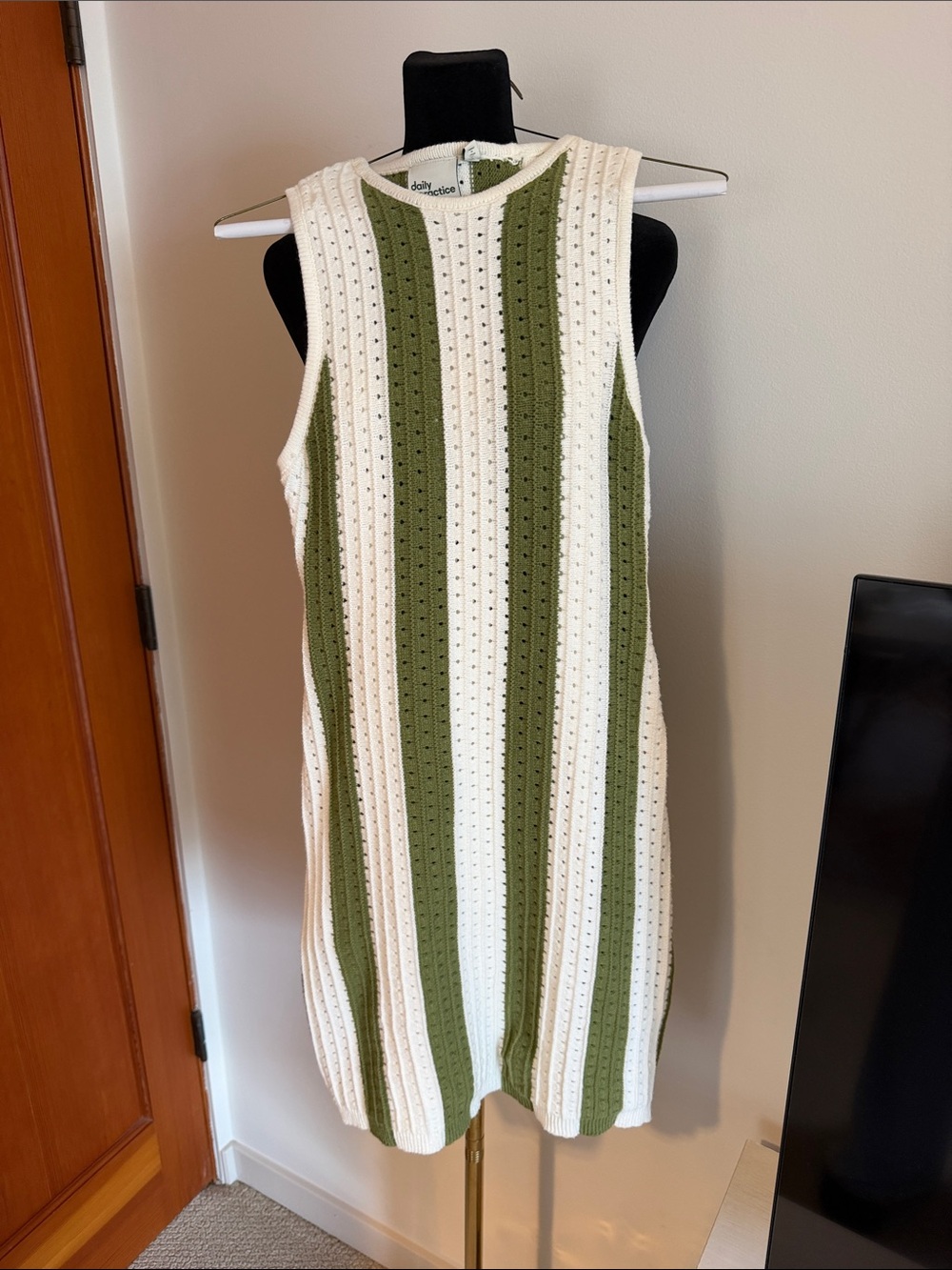 Daily practice NWT Sleeveless Olive and Cream Stripe Knit Dress/ beach cover up